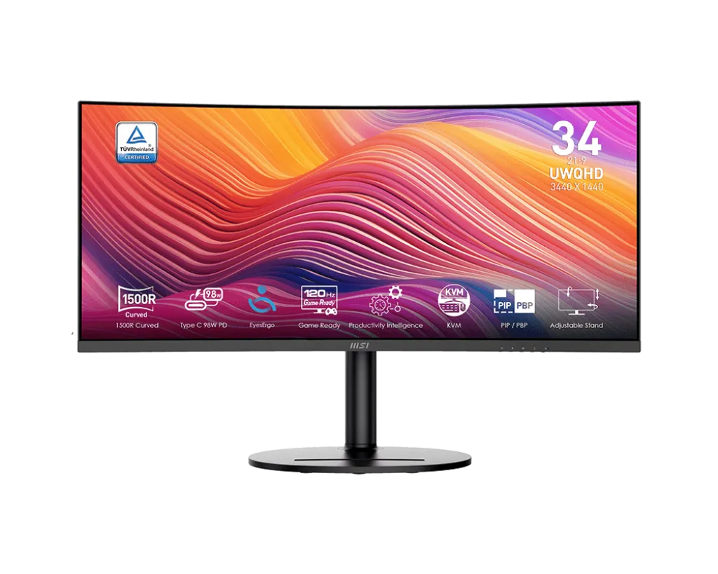 MSI Modern MD342CQP 34" UWQHD VA ívelt 120Hz DP HDMI USB-C monitor, fekete